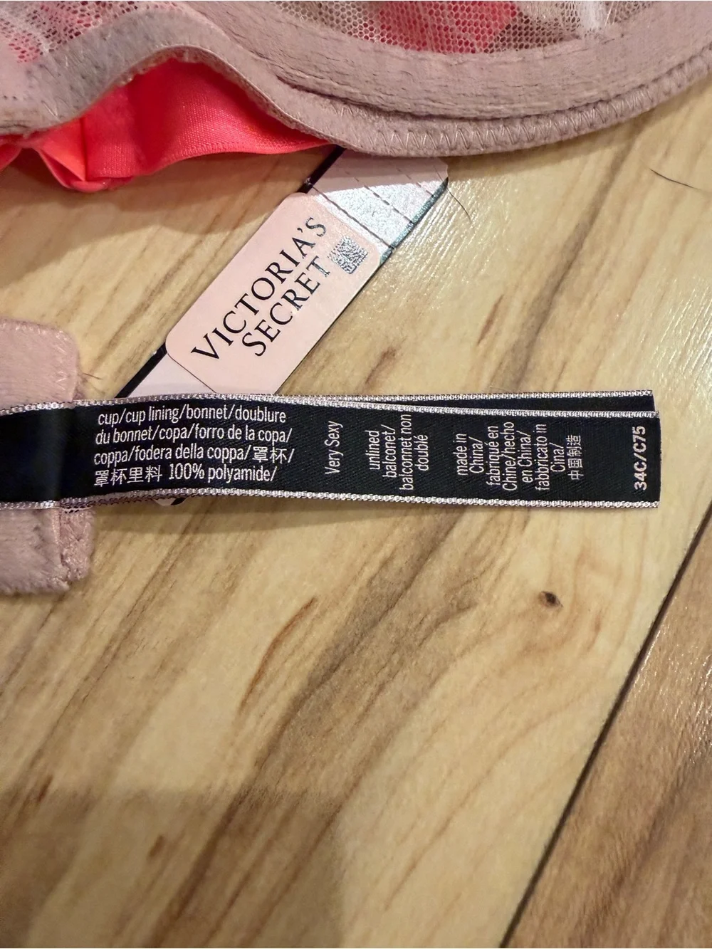 NWT Victoria’s Secret 34C Neon Pink & Blush Lace Underwire Bra Sheer Lingerie - Picture 8 of 9